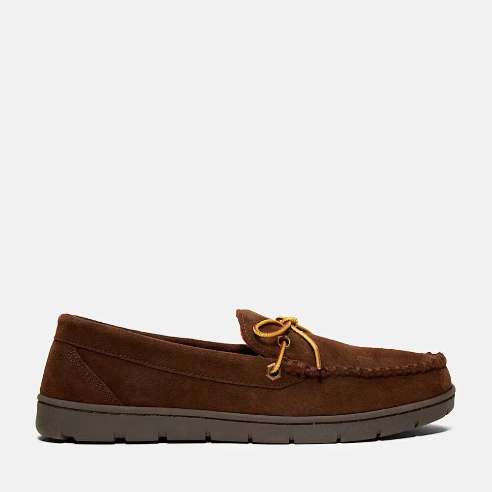Timberland Men's Stony Ledge Flannel-Lined Moc Slipper in Dark Brown, size 7